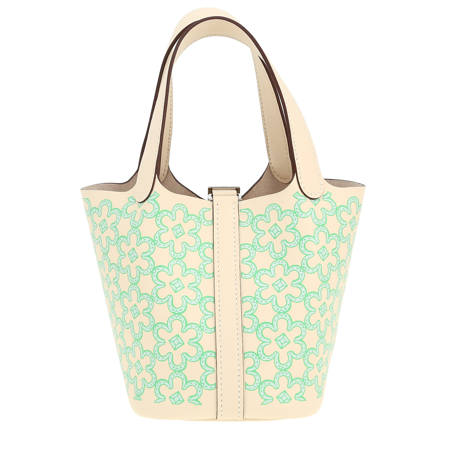 Bolso de mano Hermès Picotin Lock en cuero swift Nata y verde - Detail D4
