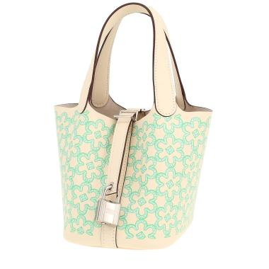 Hermès  Picotin Lock handbag  in Nata and green Swift leather