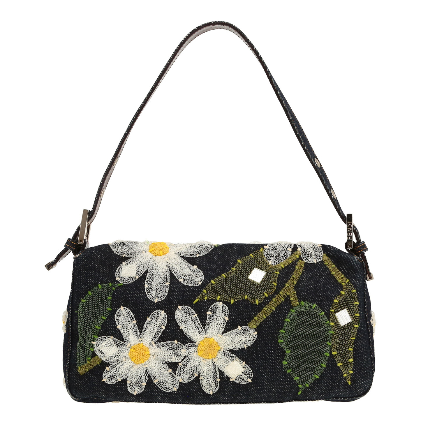 Fendi Baguette handbag in blue denim - Detail D4