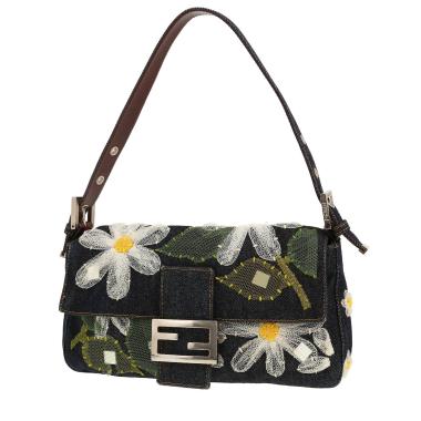 Sac à main Fendi  Baguette en denim bleu