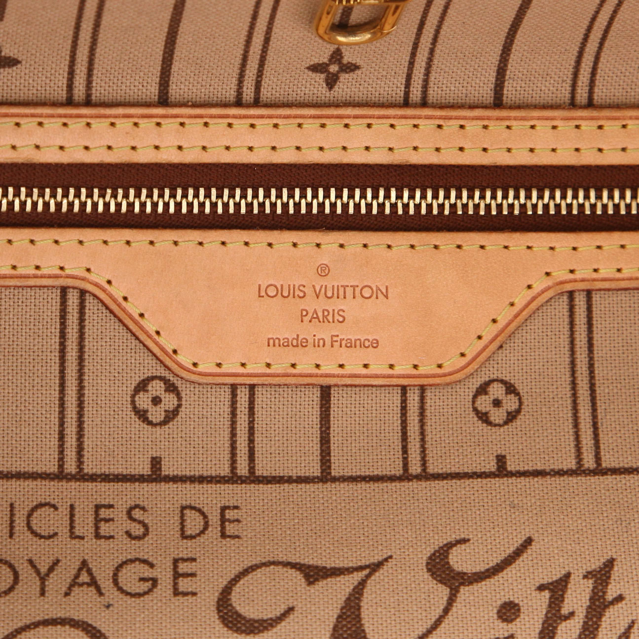 Louis Vuitton  Neverfull medium model  shopping bag  in brown monogram canvas  and natural leather - Detail D2