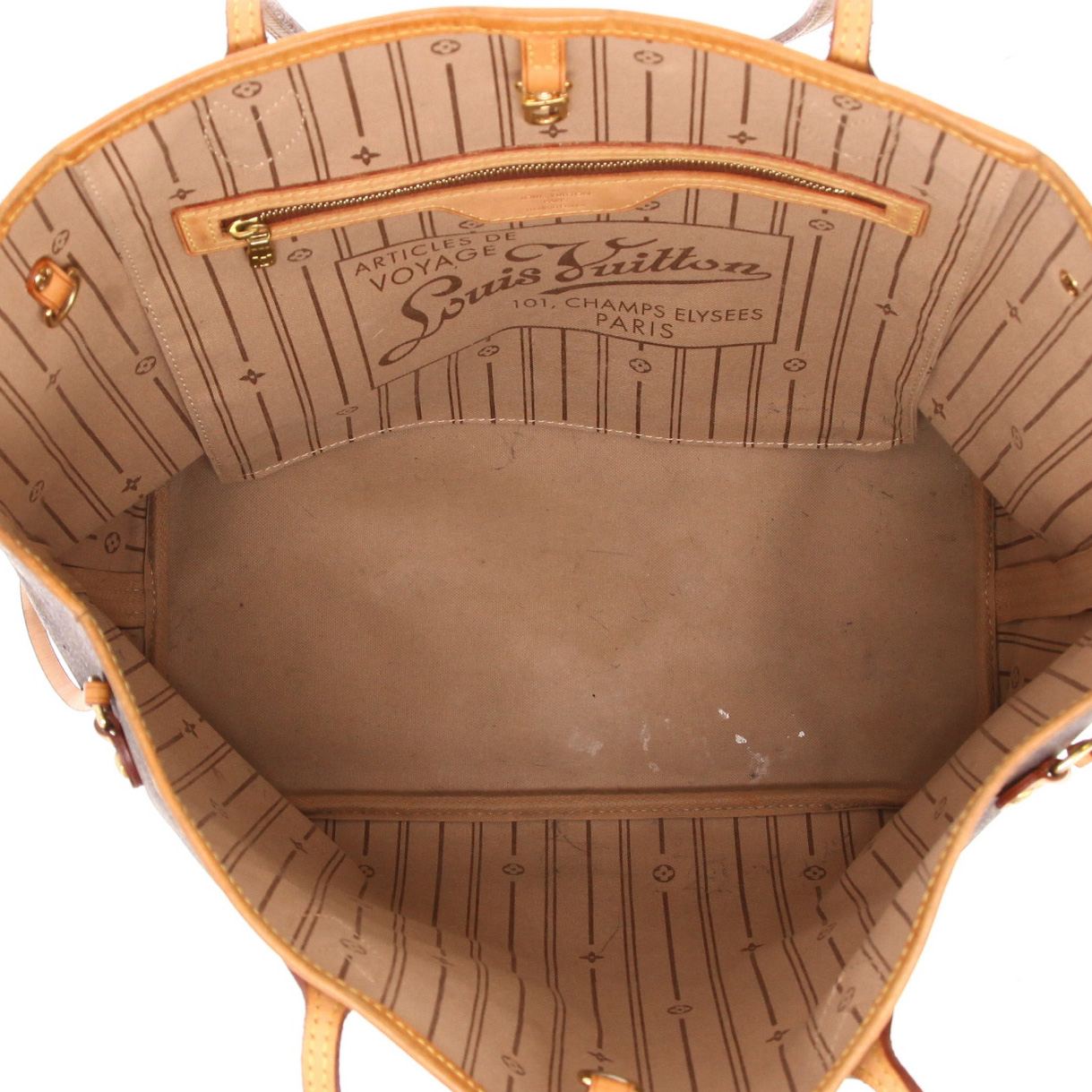 Bolso Cabás Louis Vuitton  Neverfull modelo mediano  en lona Monogram marrón y cuero natural - Detail D3