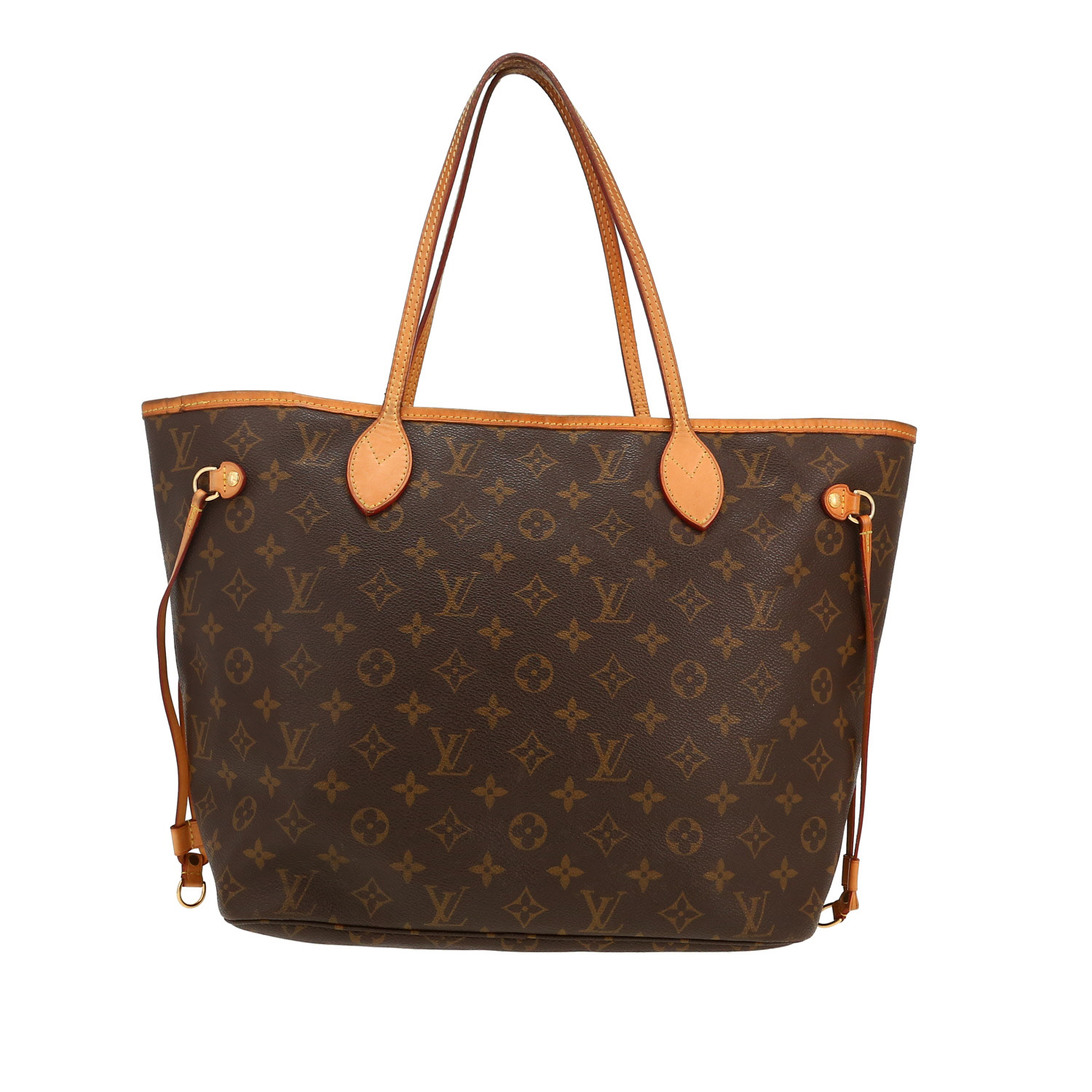 Sac cabas Louis Vuitton  Neverfull moyen modèle  en toile monogram marron et cuir naturel - Detail D4