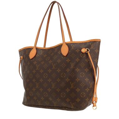 Bolso Cabás Louis Vuitton  Neverfull modelo mediano  en lona Monogram marrón y cuero natural