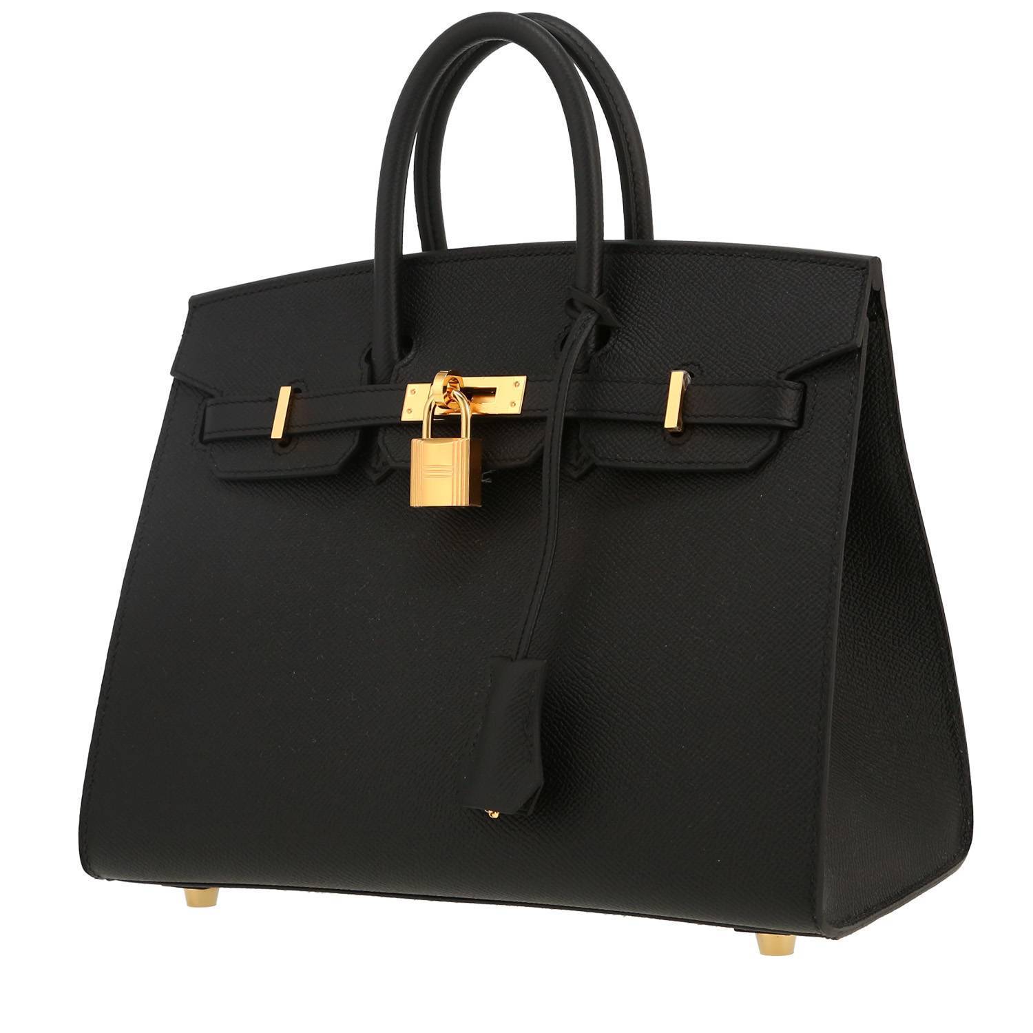 Hermès Birkin 25 cm cuir noir occasion doré Hermès Birkin 25 cm cuir noir occasion doré