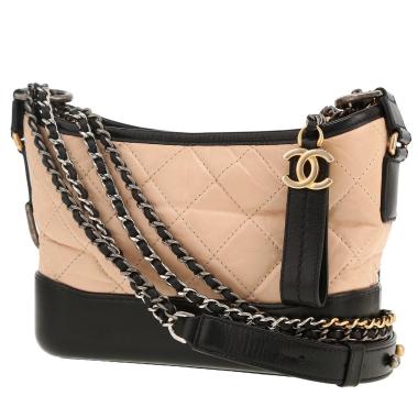 Borsa a tracolla Chanel  Gabrielle  modello piccolo  in pelle trapuntata beige e pelle nera