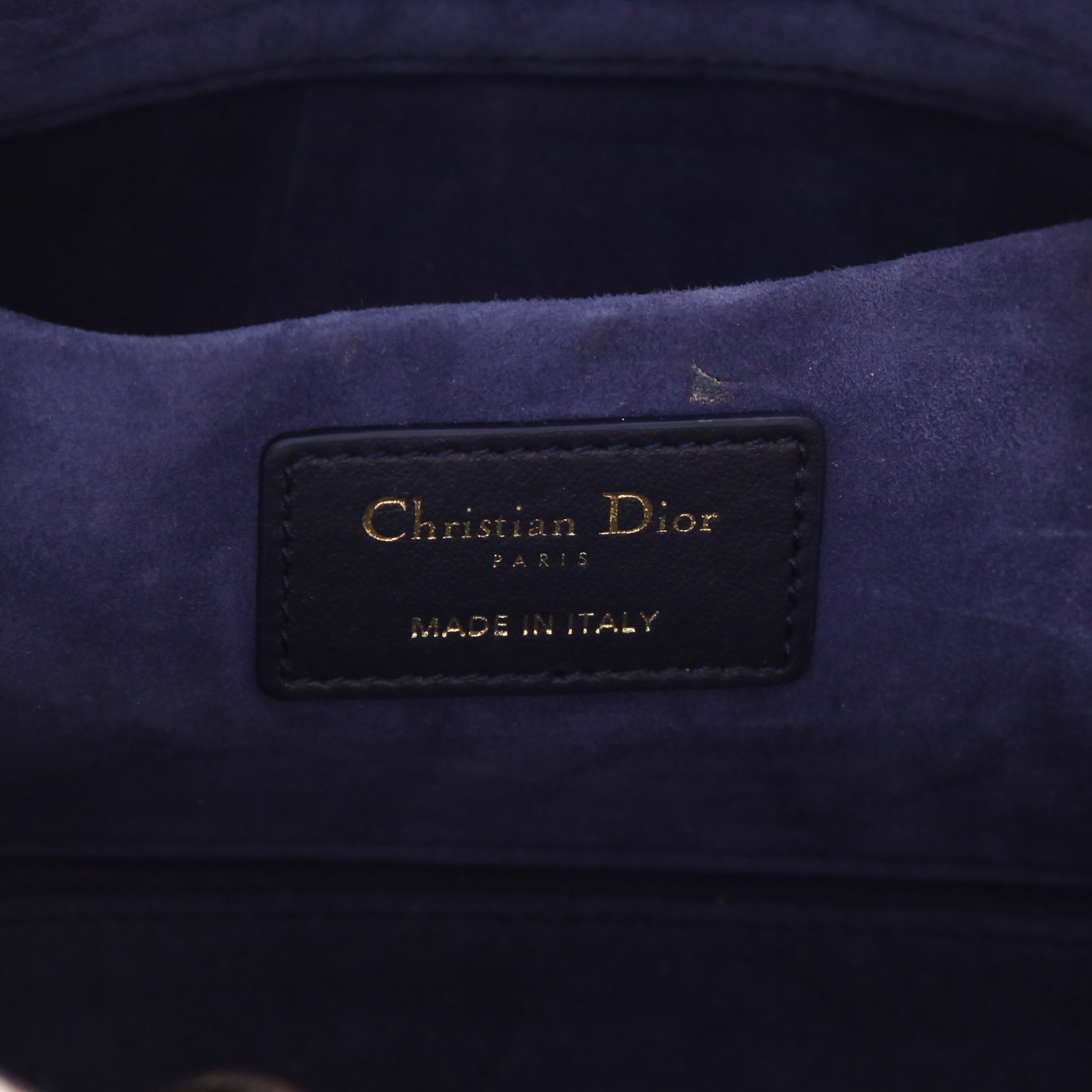 Dior  Lady D-Joy shoulder bag  in navy blue and white canvas  and navy blue leather - Detail D2