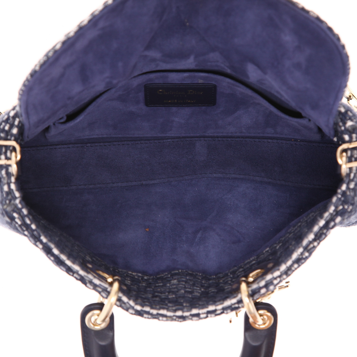 Sac bandoulière Dior  Lady D-Joy en toile bleu-marine et blanche et cuir bleu-marine - Detail D3