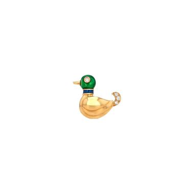 Cartier brooch in yellow gold, diamonds and enamel
