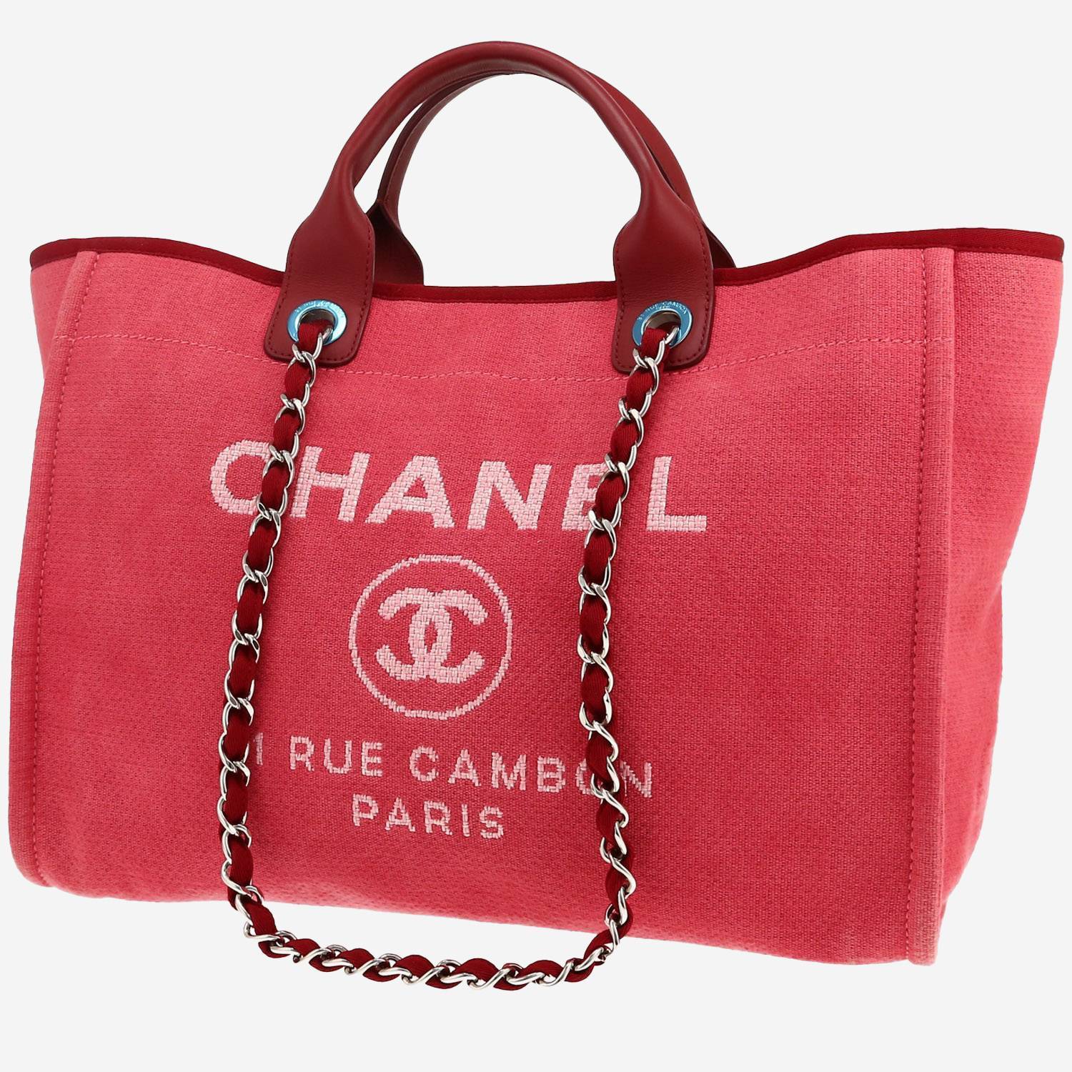 Chanel  Deauville shopping bag  in pink canvas  and burgundy leather
