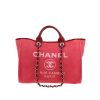 Sac cabas Chanel  Deauville en toile rose et cuir bordeaux - 360 thumbnail