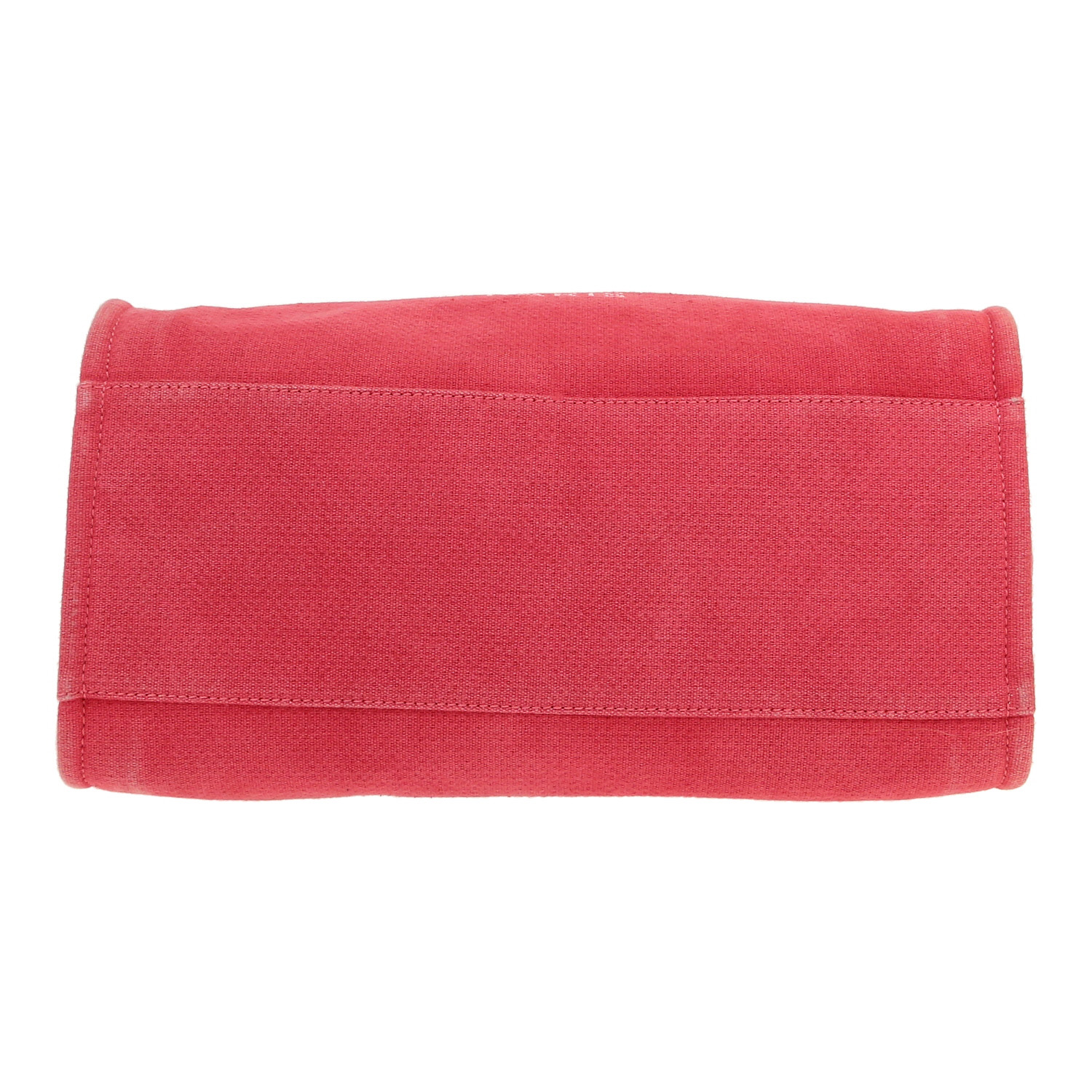 Sac cabas Chanel  Deauville en toile rose et cuir bordeaux - Detail D1