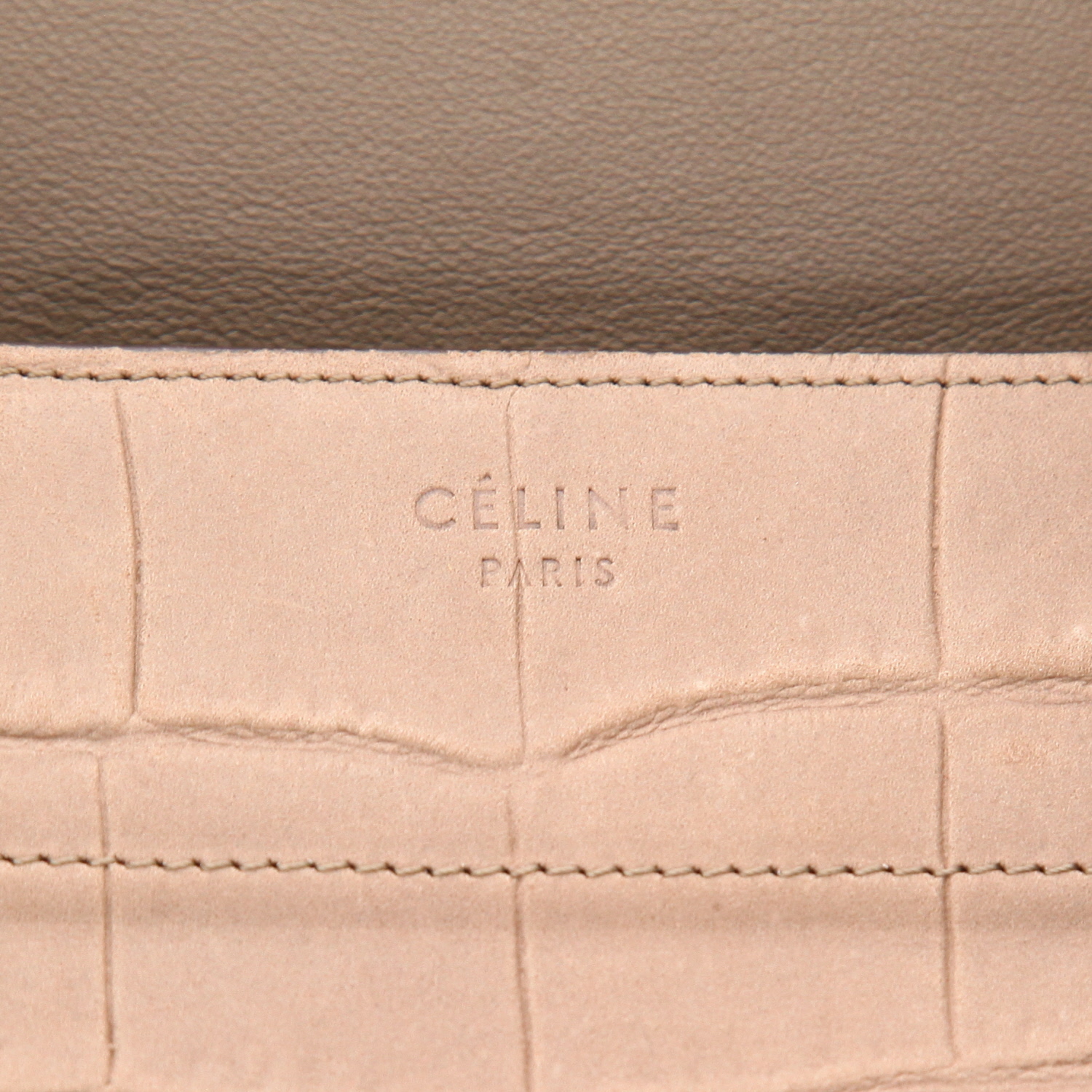 Sac à main Celine  Phantom en cuir taupe et suédine marron - Detail D2