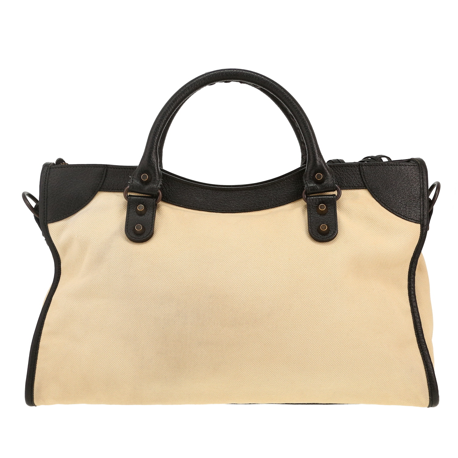 Sac à main Balenciaga  City en toile et beige et cuir noir - Detail D4