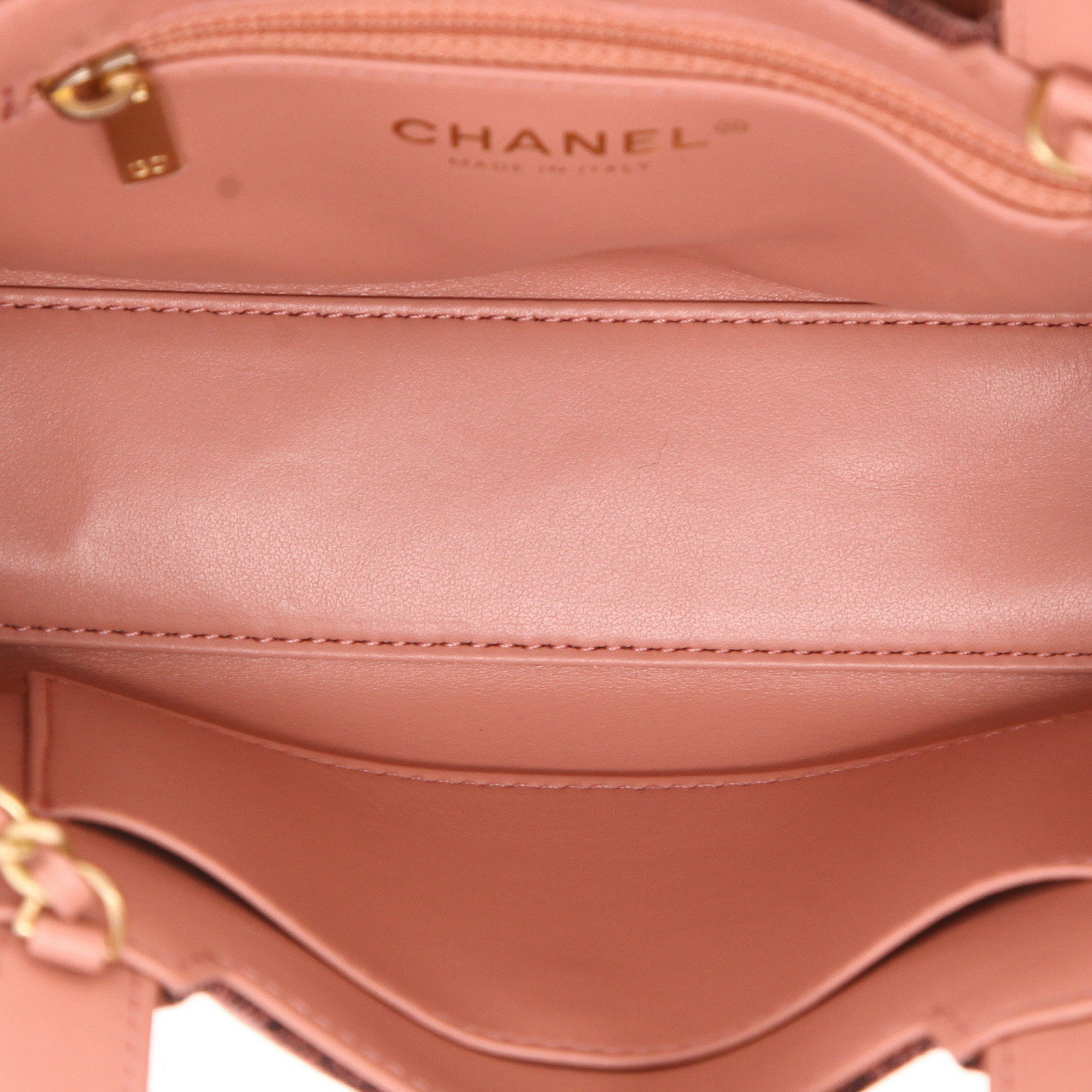 Chanel  Mini Shopping handbag  in pink denim canvas - Detail D3