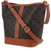 Celine  Seau small model  shoulder bag  in brown "Triomphe" canvas  and brown leather - 00pp thumbnail