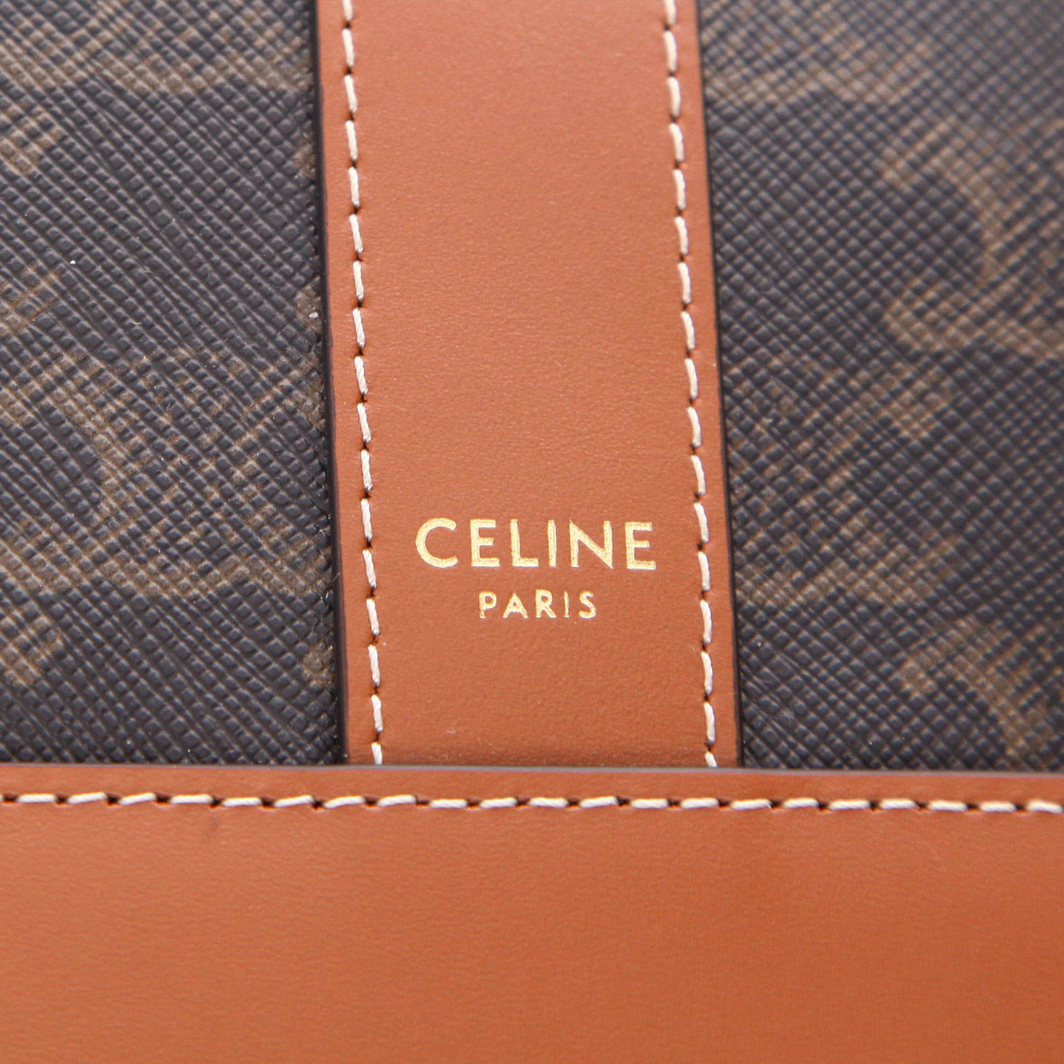 Celine  Seau small model  shoulder bag  in brown "Triomphe" canvas  and brown leather - Detail D2