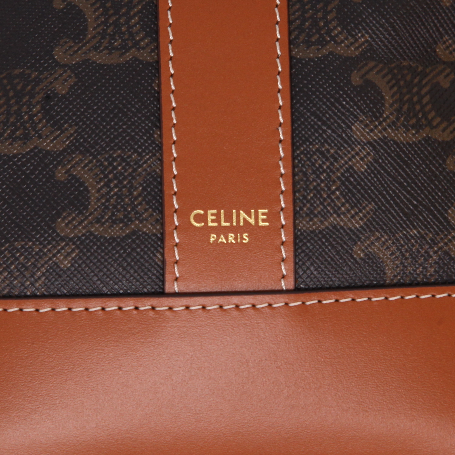 Borsa a tracolla Celine  Seau modello piccolo  in tela "Triomphe" marrone e pelle marrone - Detail D2