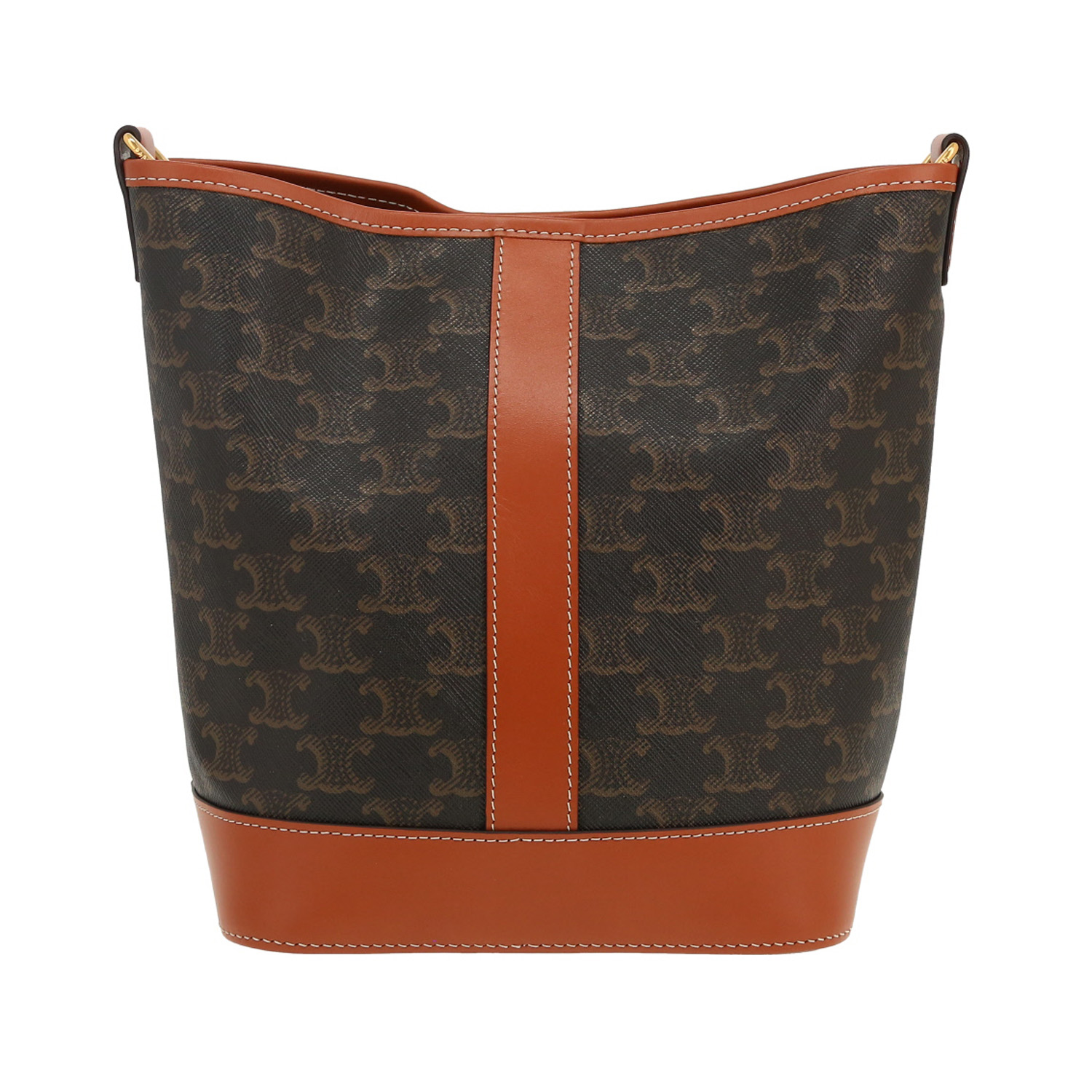 Sac bandoulière Celine  Seau petit modèle  en toile Triomphe marron et cuir marron - Detail D4