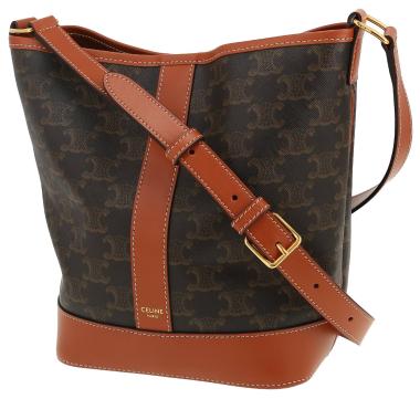 Bolso bandolera Celine  Seau modelo pequeño  en tejido "Triomphe" marrón y cuero marrón