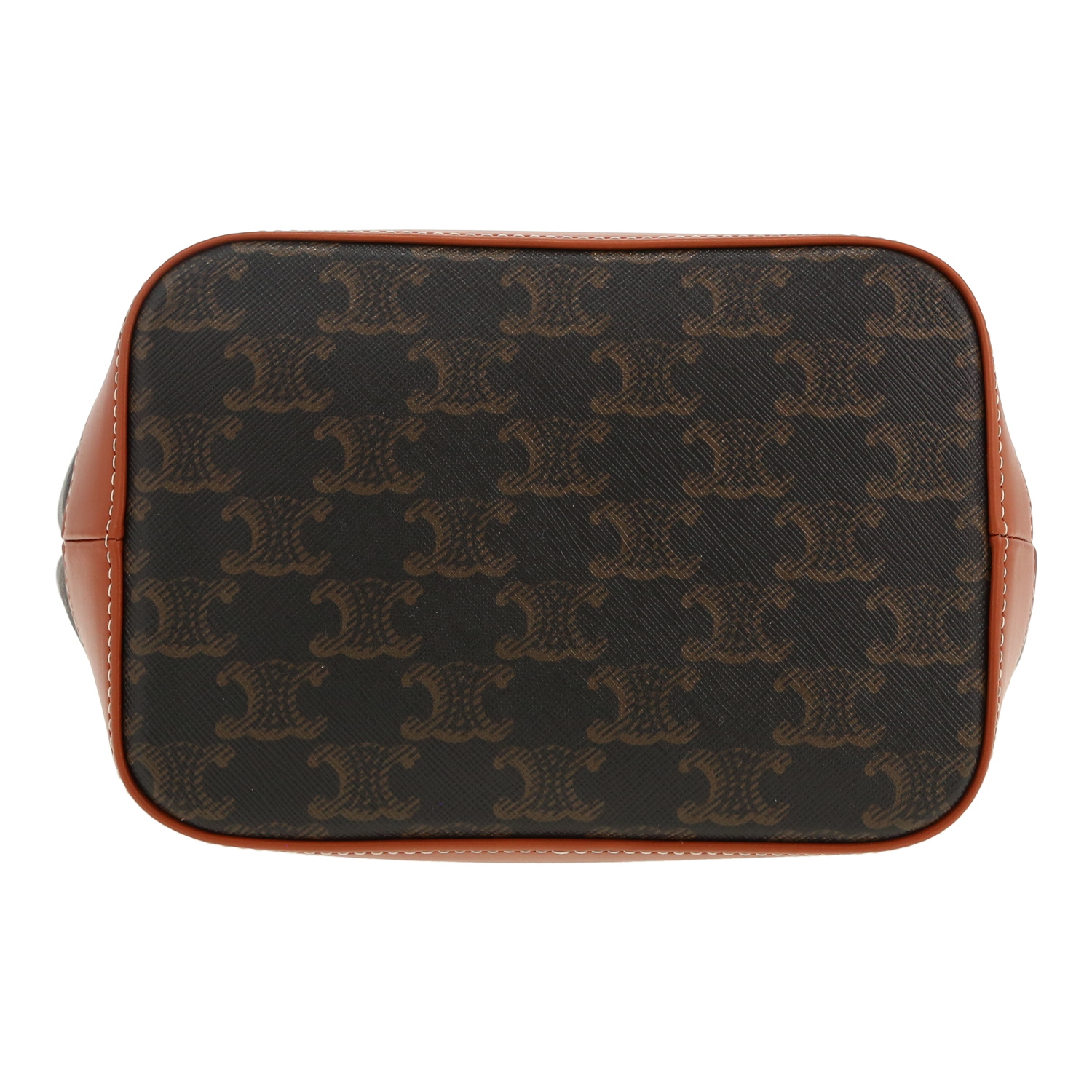 Celine  Seau small model  shoulder bag  in brown "Triomphe" canvas  and brown leather - Detail D1