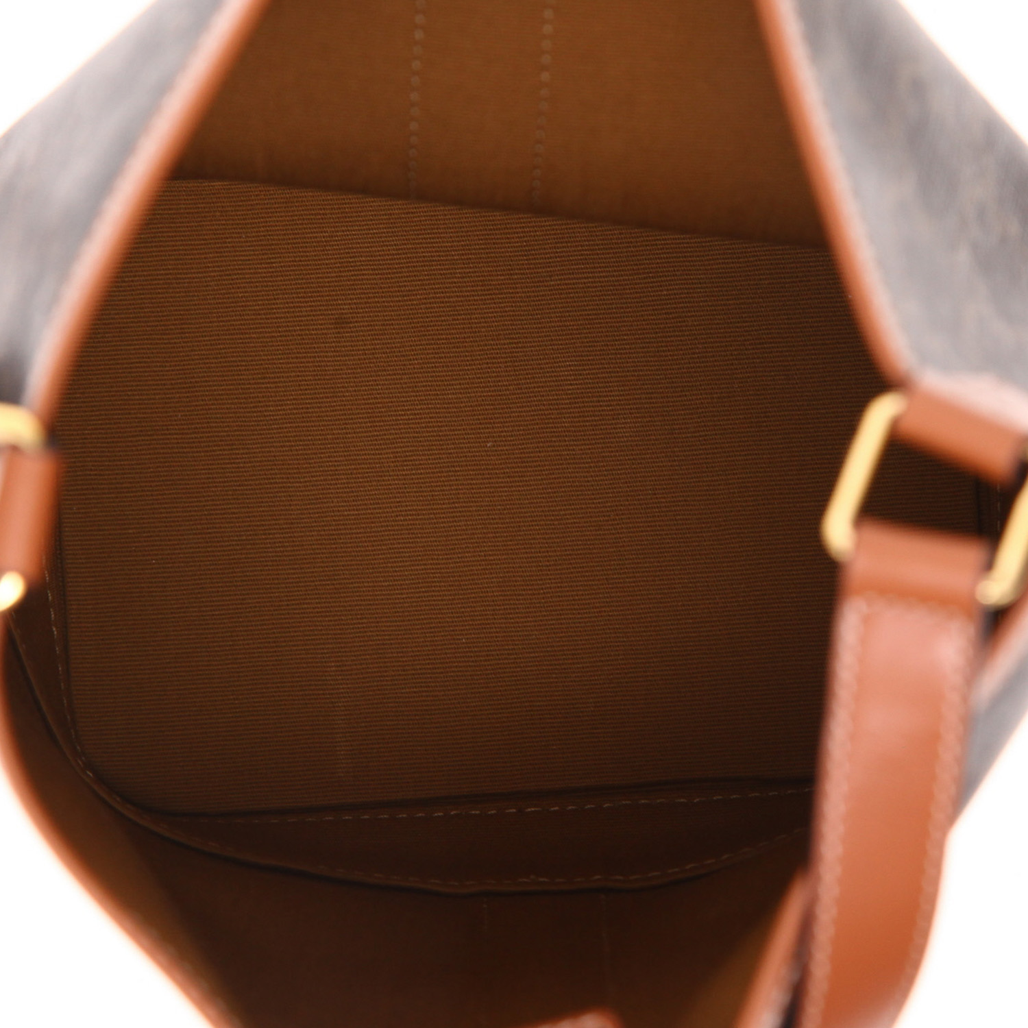 Celine  Seau small model  shoulder bag  in brown "Triomphe" canvas  and brown leather - Detail D3