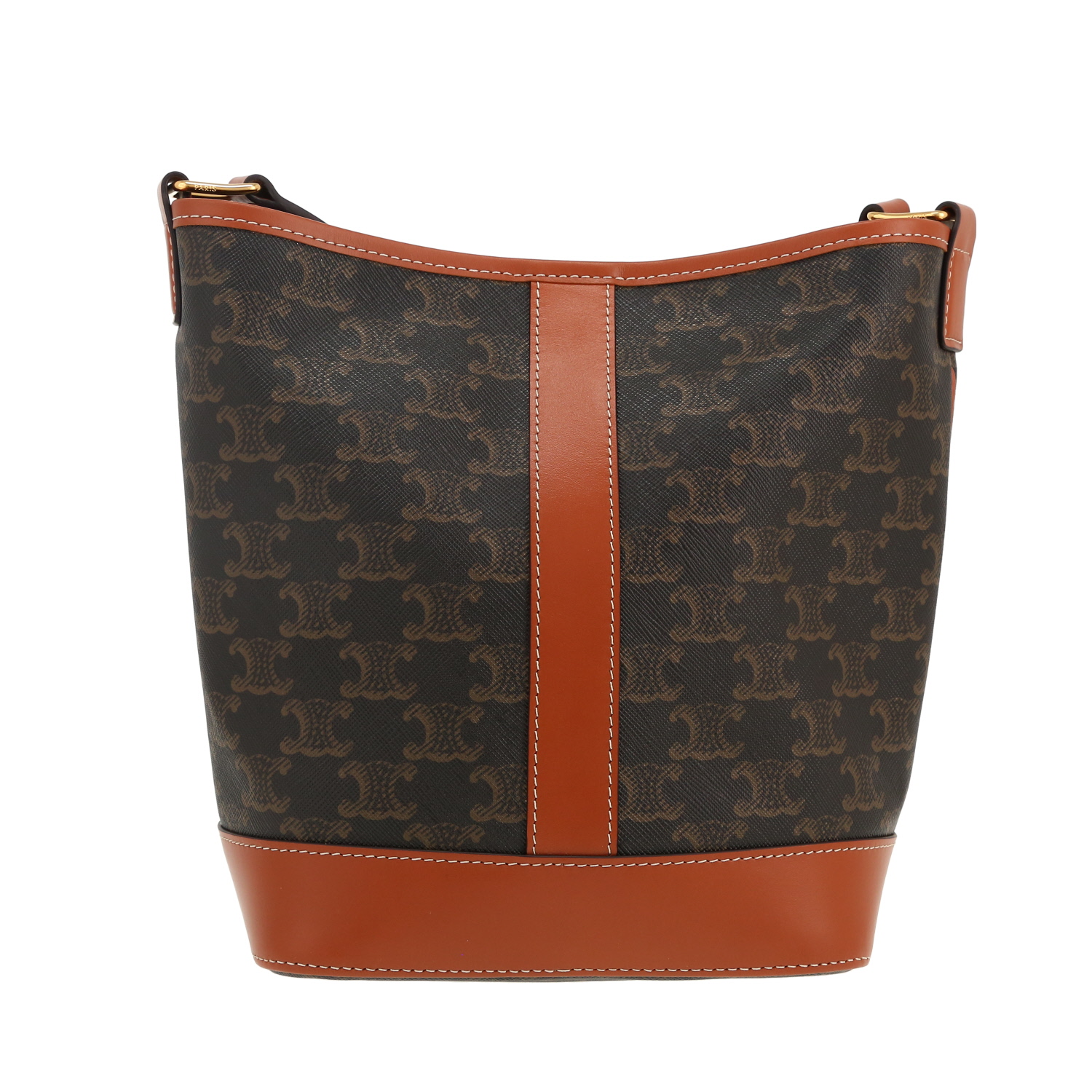 Celine  Seau small model  shoulder bag  in brown "Triomphe" canvas  and brown leather - Detail D4