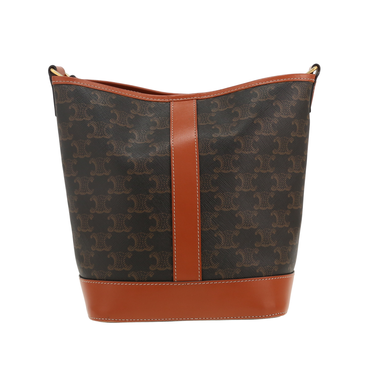 Sac bandoulière Celine  Seau petit modèle  en toile Triomphe marron et cuir marron - Detail D4