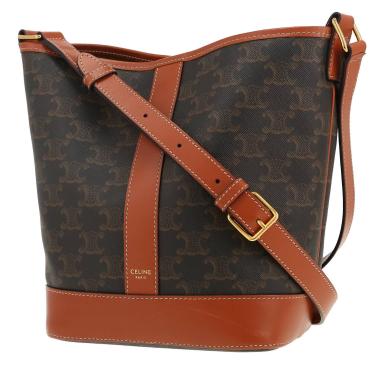 Sac bandoulière Celine  Seau petit modèle  en toile Triomphe marron et cuir marron