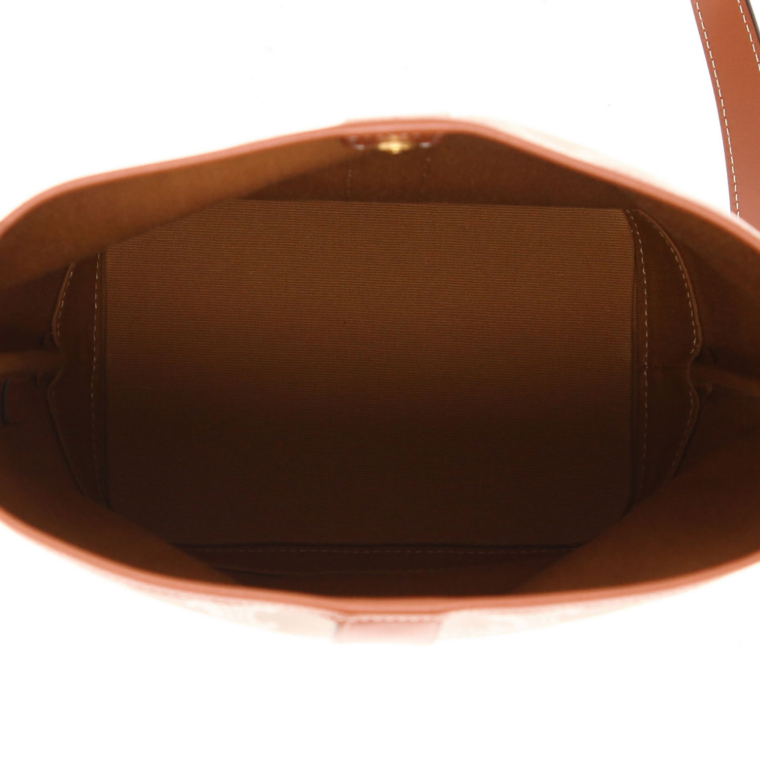 Celine  Seau small model  shoulder bag  in beige "Triomphe" canvas  and brown leather - Detail D3