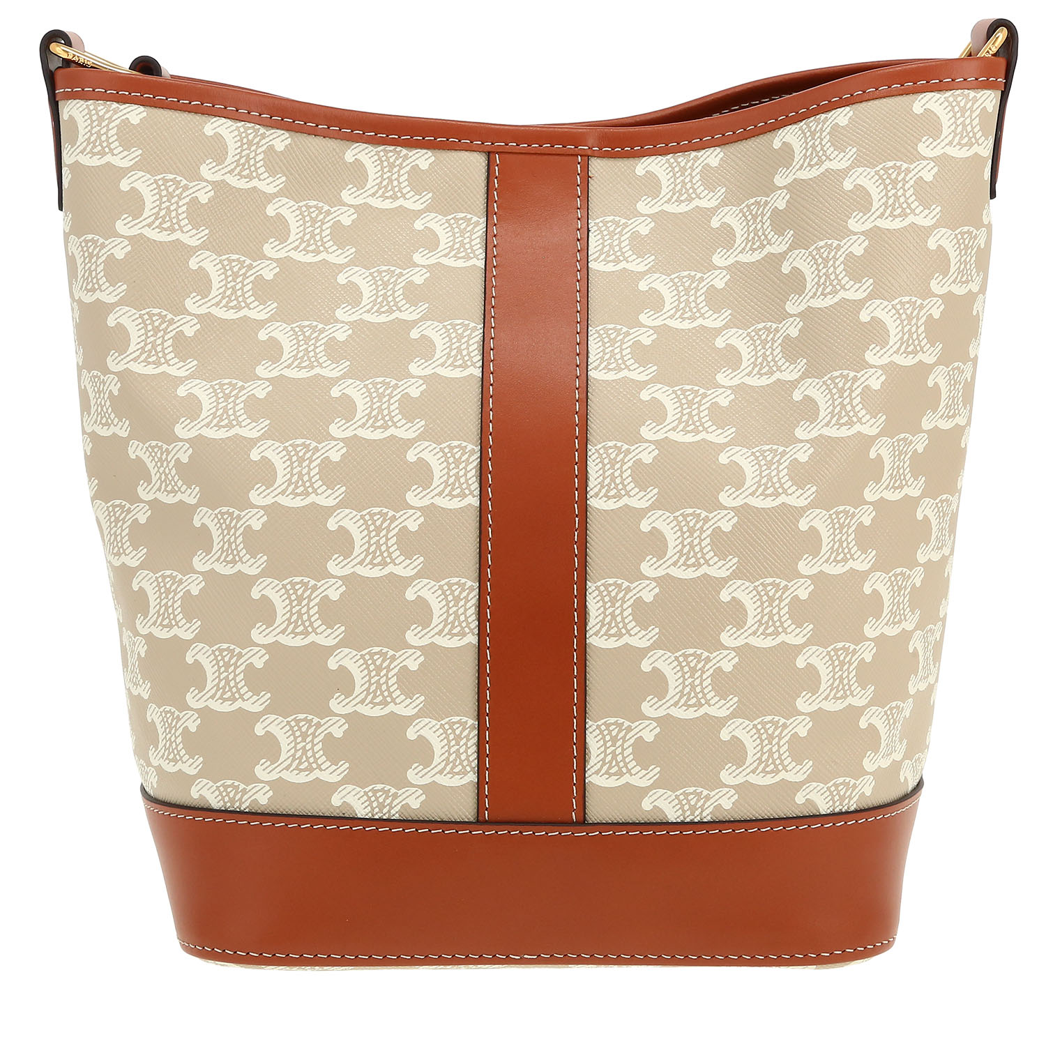 Celine  Seau small model  shoulder bag  in beige "Triomphe" canvas  and brown leather - Detail D4