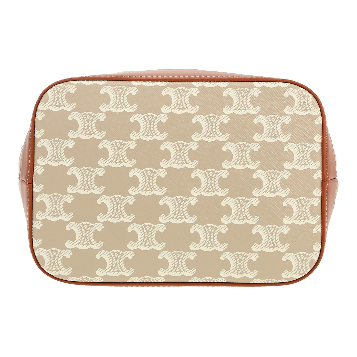 Borsa a tracolla Celine  Seau modello piccolo  in tela "Triomphe" beige e pelle marrone - Detail D1