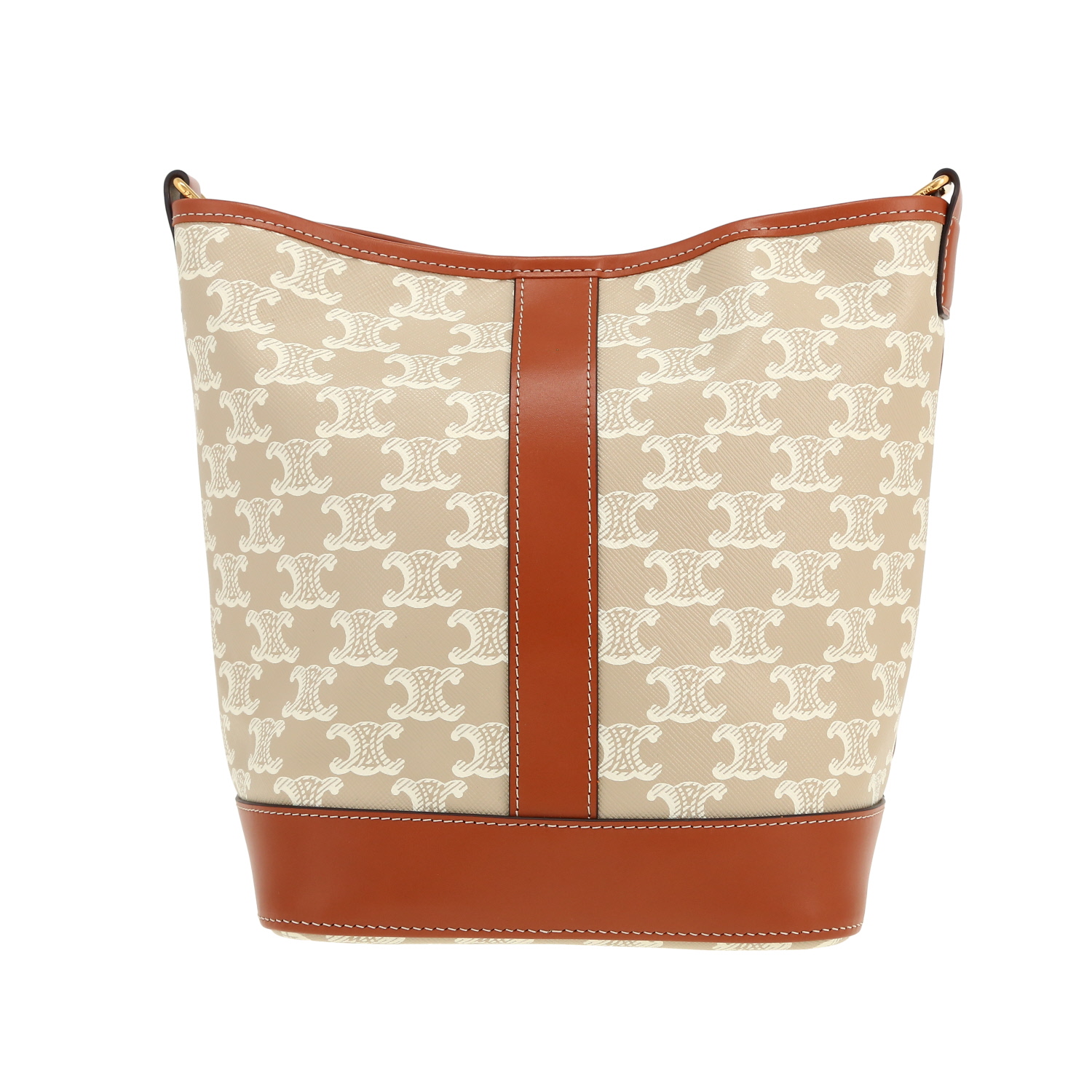 Bolso bandolera Celine  Seau modelo pequeño  en tejido "Triomphe" beige y cuero marrón - Detail D4