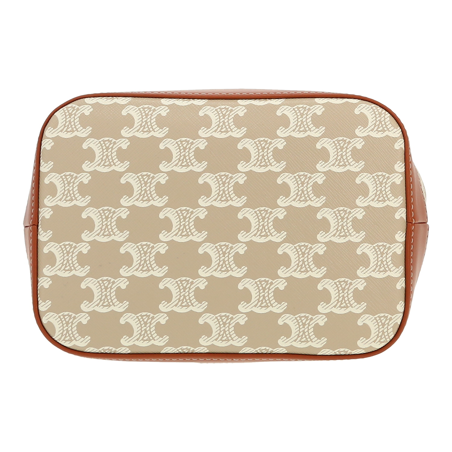 Bolso bandolera Celine  Seau modelo pequeño  en tejido "Triomphe" beige y cuero marrón - Detail D1