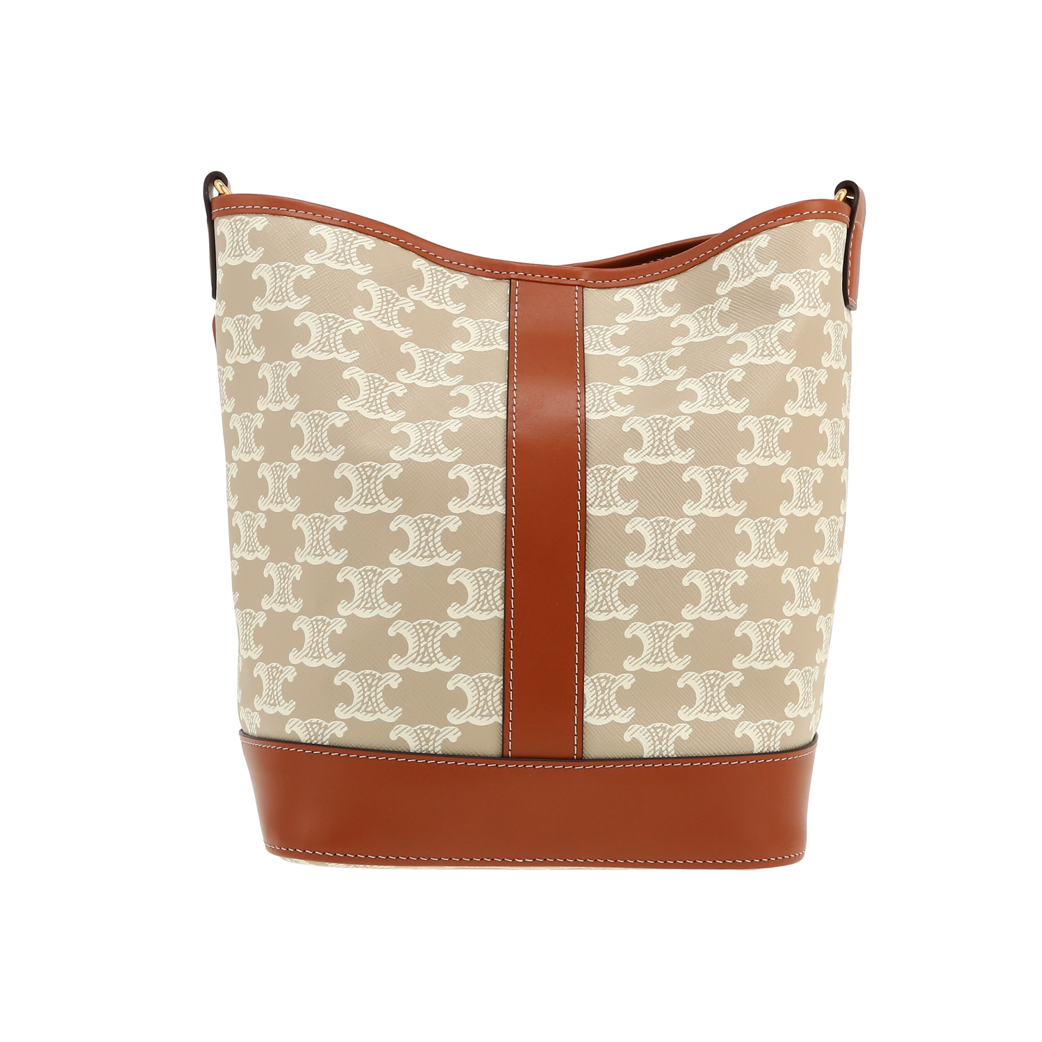 Celine  Seau small model  shoulder bag  in beige "Triomphe" canvas  and brown leather - Detail D4