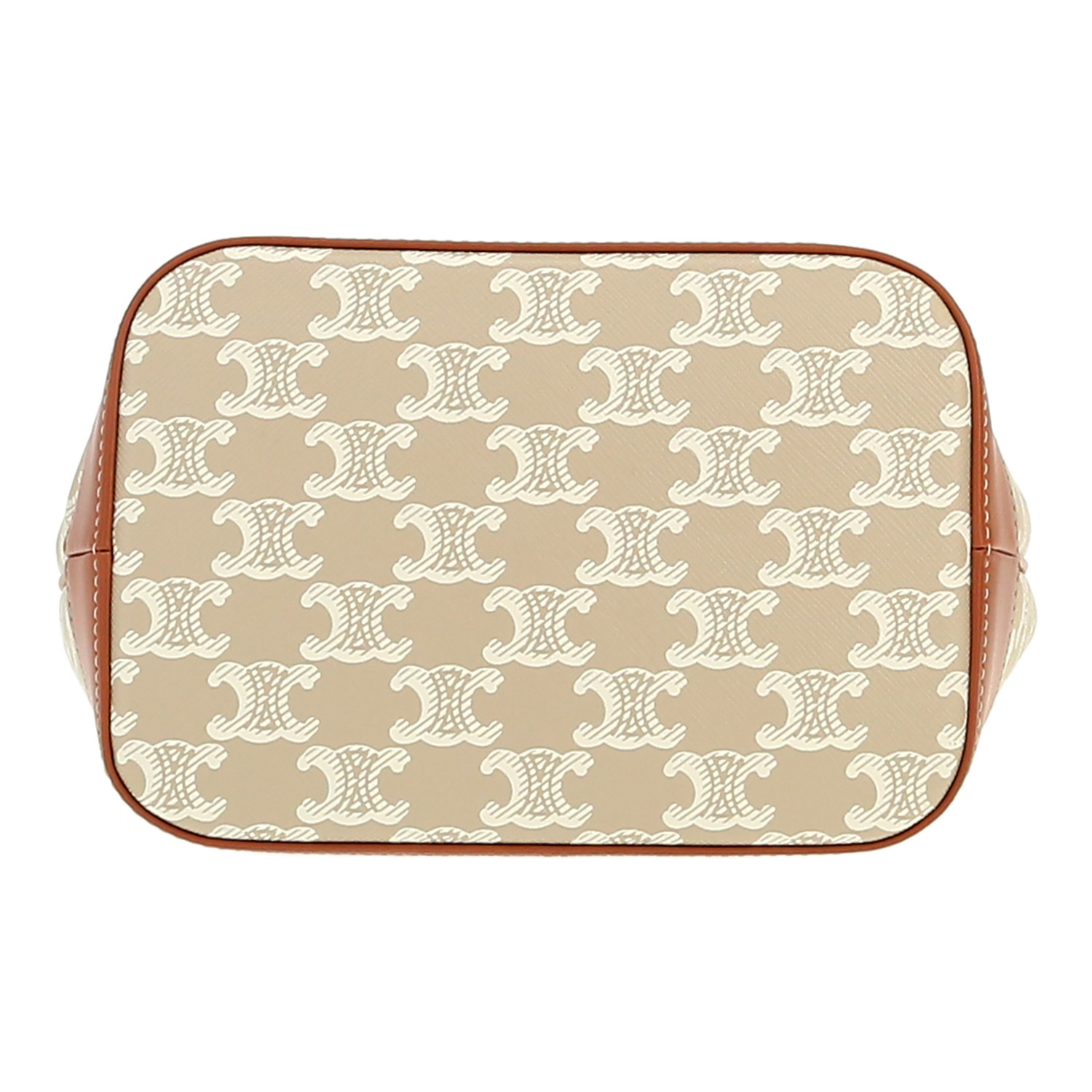 Sac bandoulière Celine  Seau petit modèle  en toile Triomphe beige et cuir marron - Detail D1