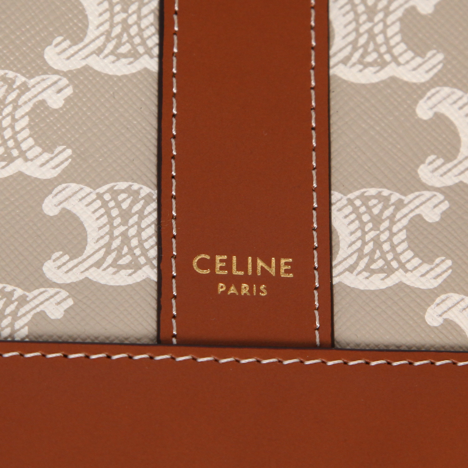 Celine  Seau small model  shoulder bag  in beige "Triomphe" canvas  and brown leather - Detail D2
