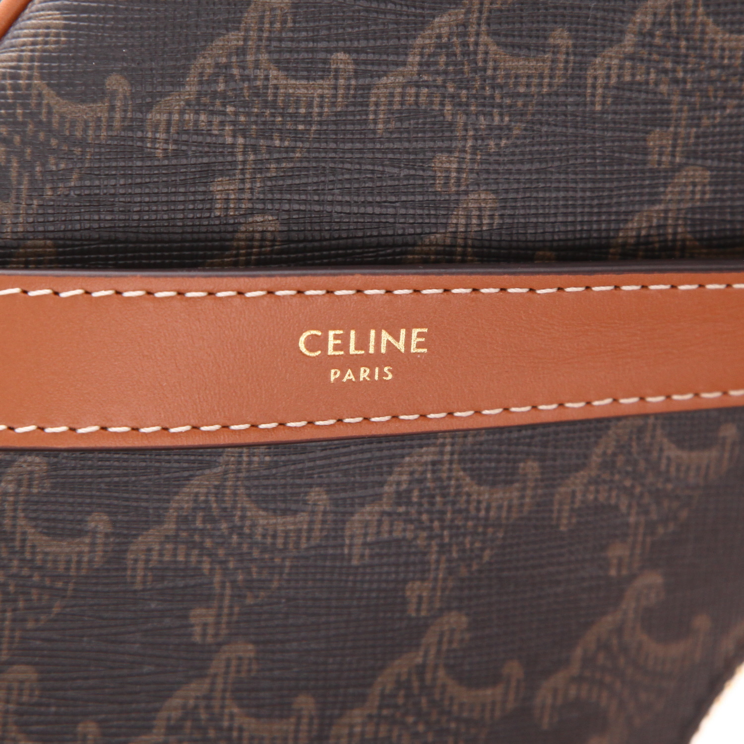 Celine  Ava medium model  handbag  "Triomphe" canvas  and brown leather - Detail D2