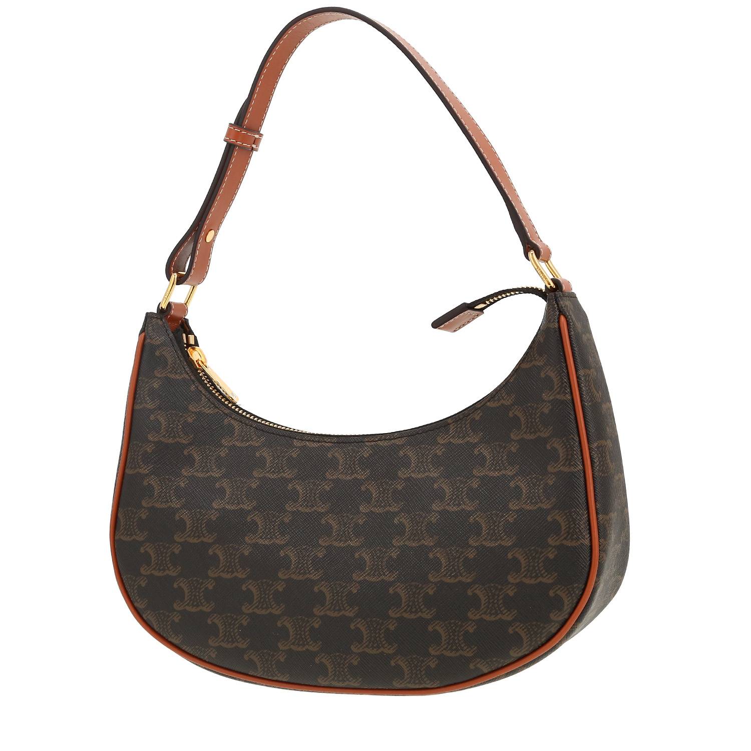 Bolso de mano Celine  Ava modelo mediano  en tejido "Triomphe" beige y cuero marrón