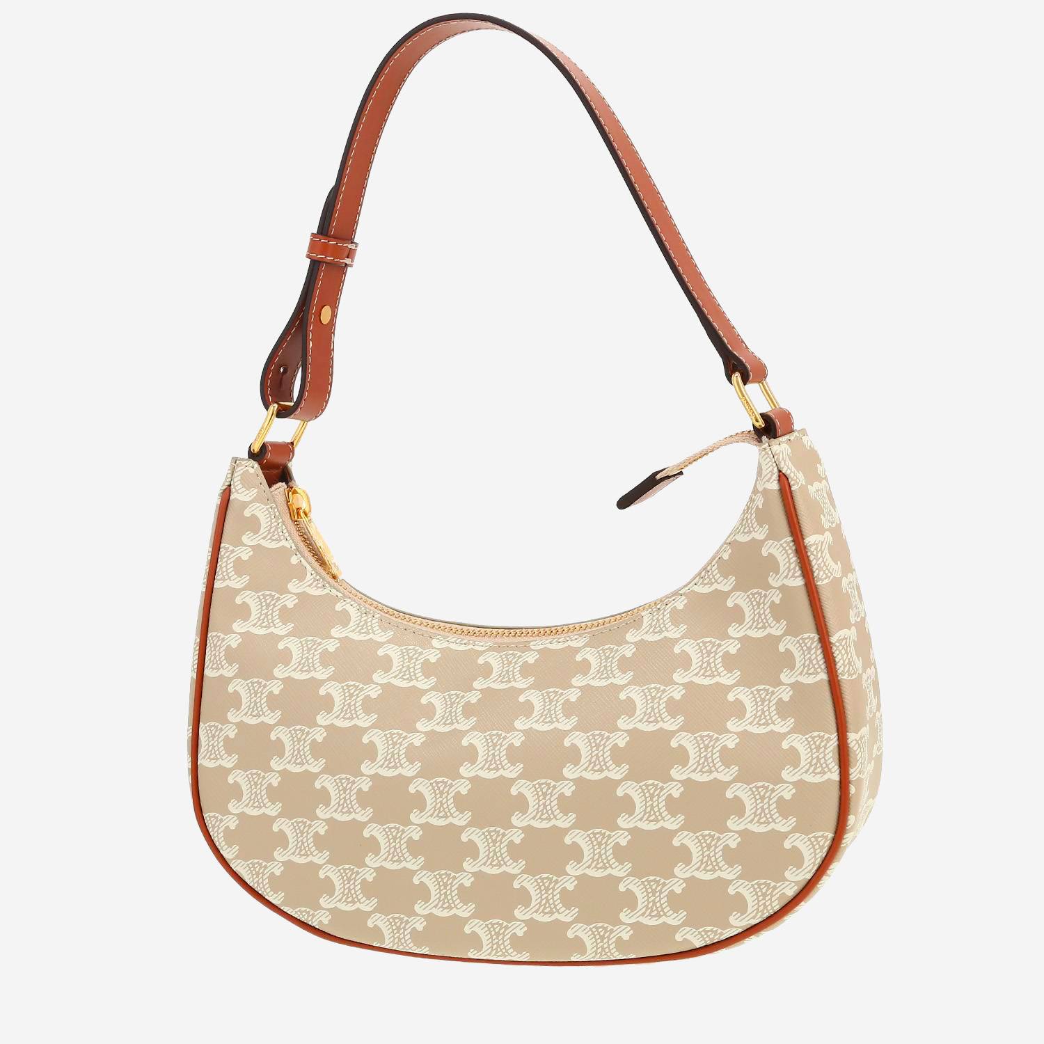 Celine  Ava medium model  handbag  in beige "Triomphe" canvas  and brown leather