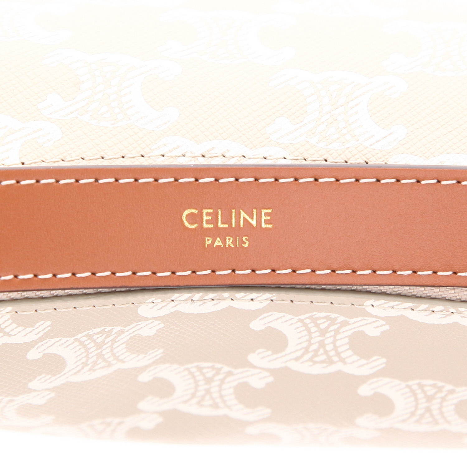 Celine  Ava medium model  handbag  in beige "Triomphe" canvas  and brown leather - Detail D2