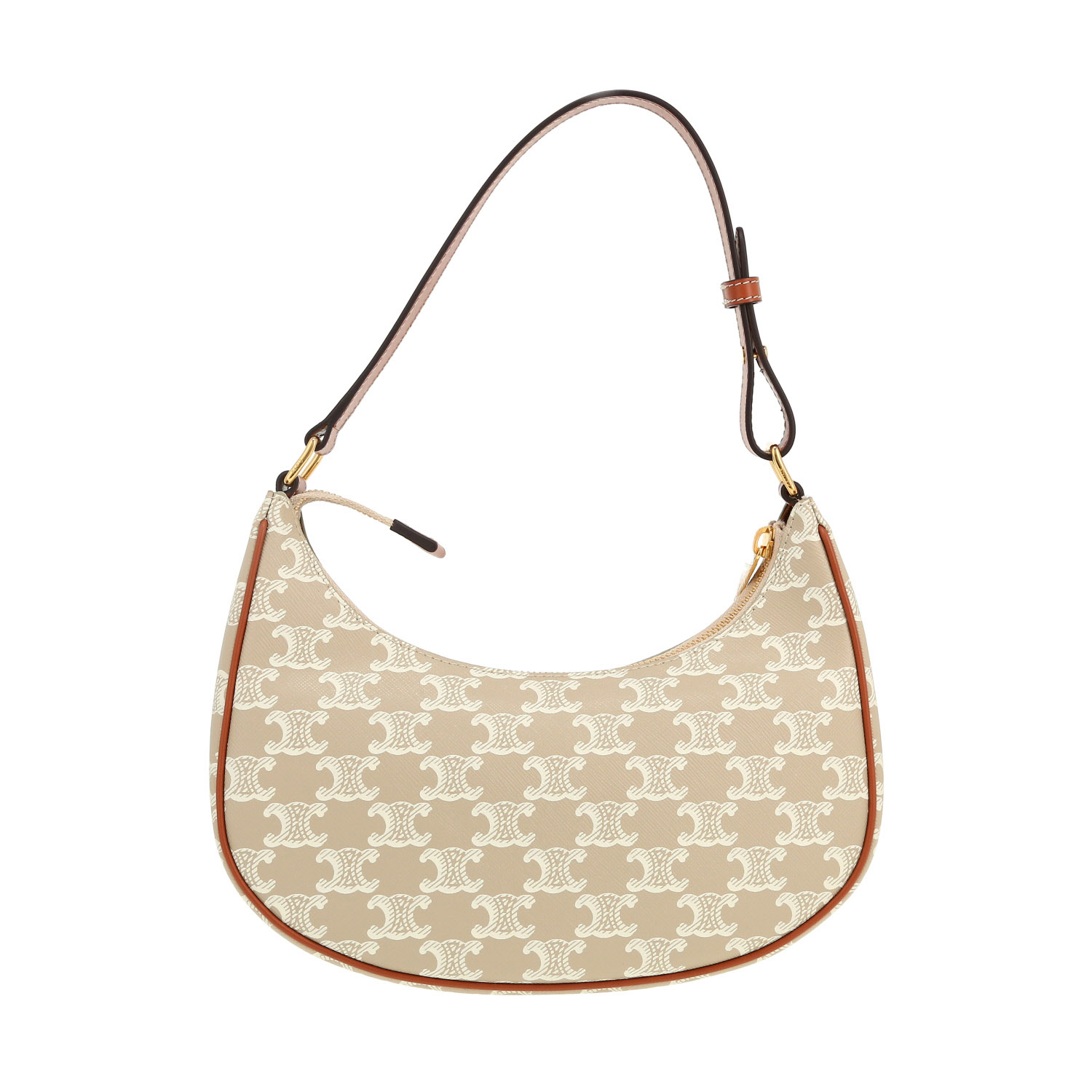 Celine  Ava medium model  handbag  in beige "Triomphe" canvas  and brown leather - Detail D4