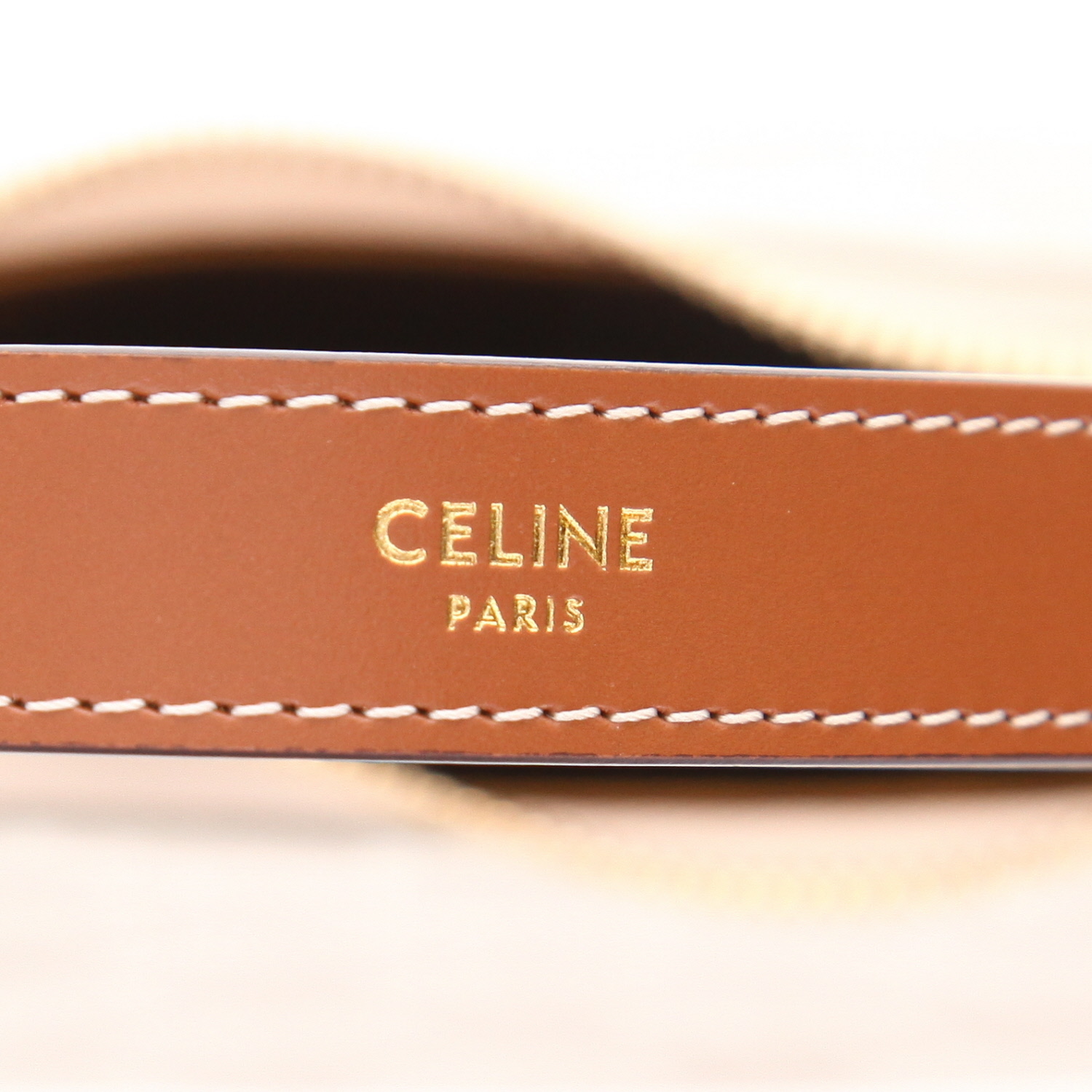 Celine  Ava medium model  handbag  in beige "Triomphe" canvas  and brown leather - Detail D2