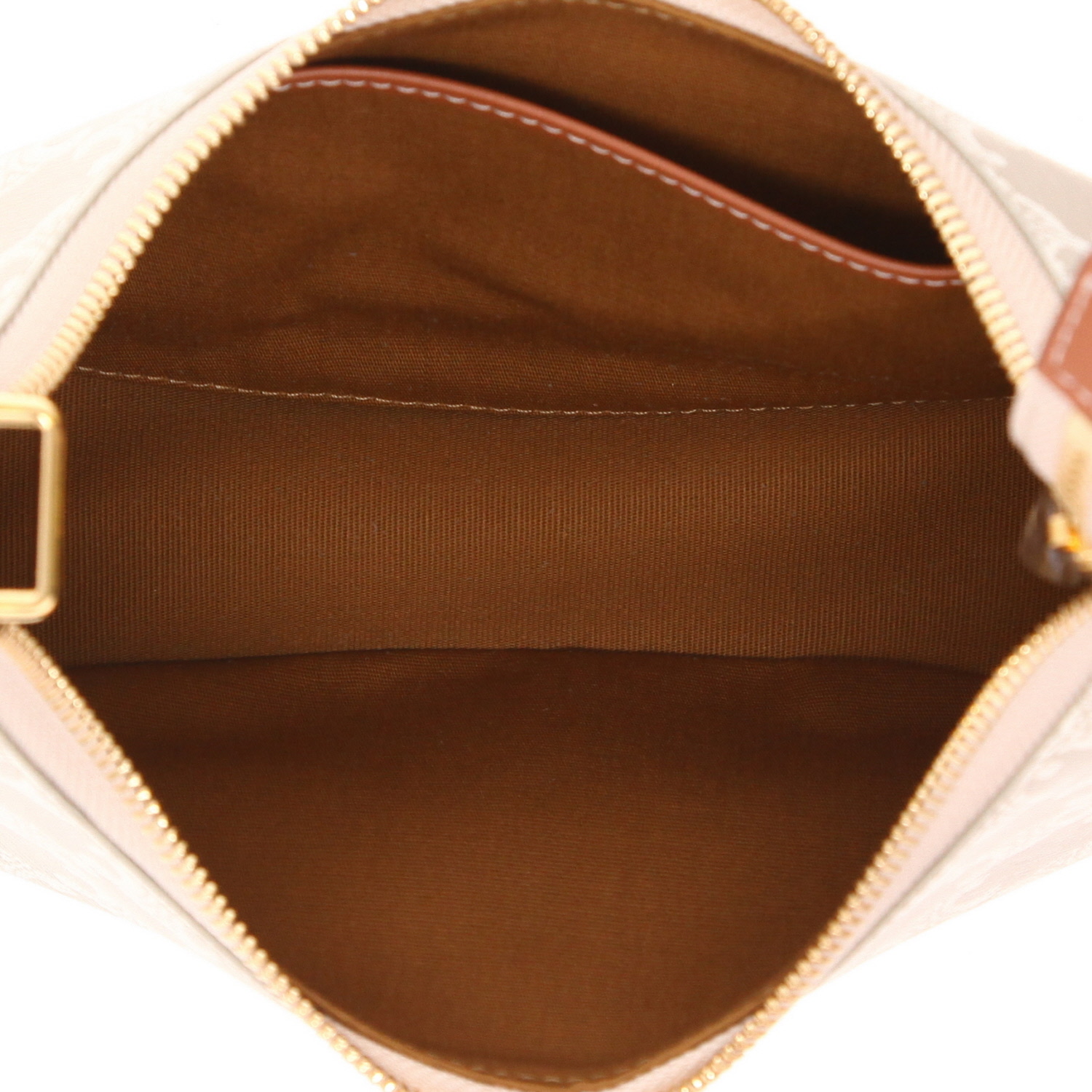 Celine  Ava medium model  handbag  in beige "Triomphe" canvas  and brown leather - Detail D3