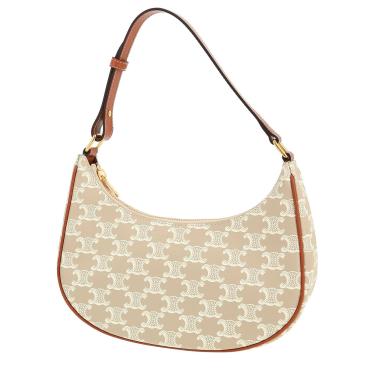 Bolso de mano Celine  Ava modelo mediano  en tejido "Triomphe" beige y cuero marrón
