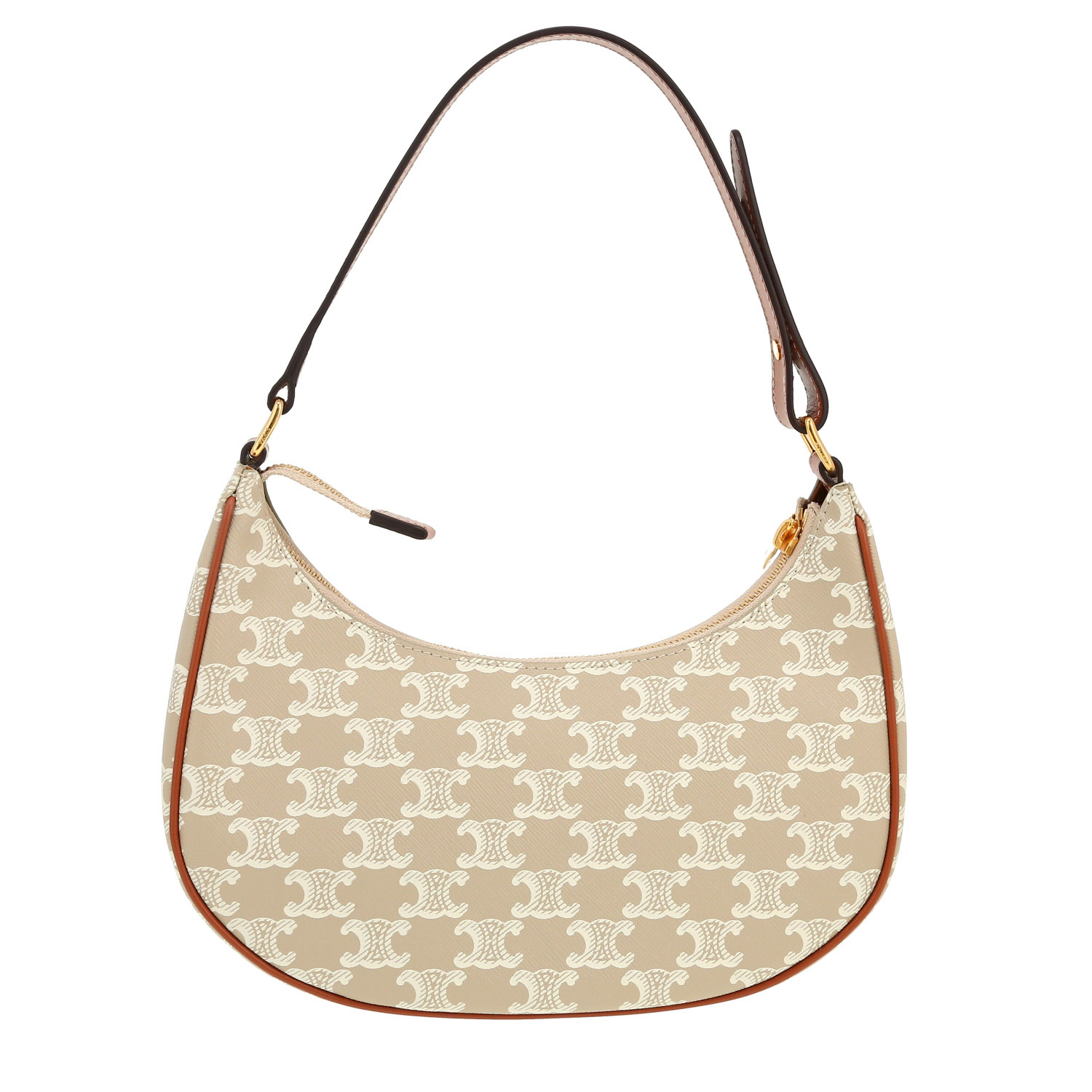 Celine  Ava medium model  handbag  in beige "Triomphe" canvas  and brown leather - Detail D4