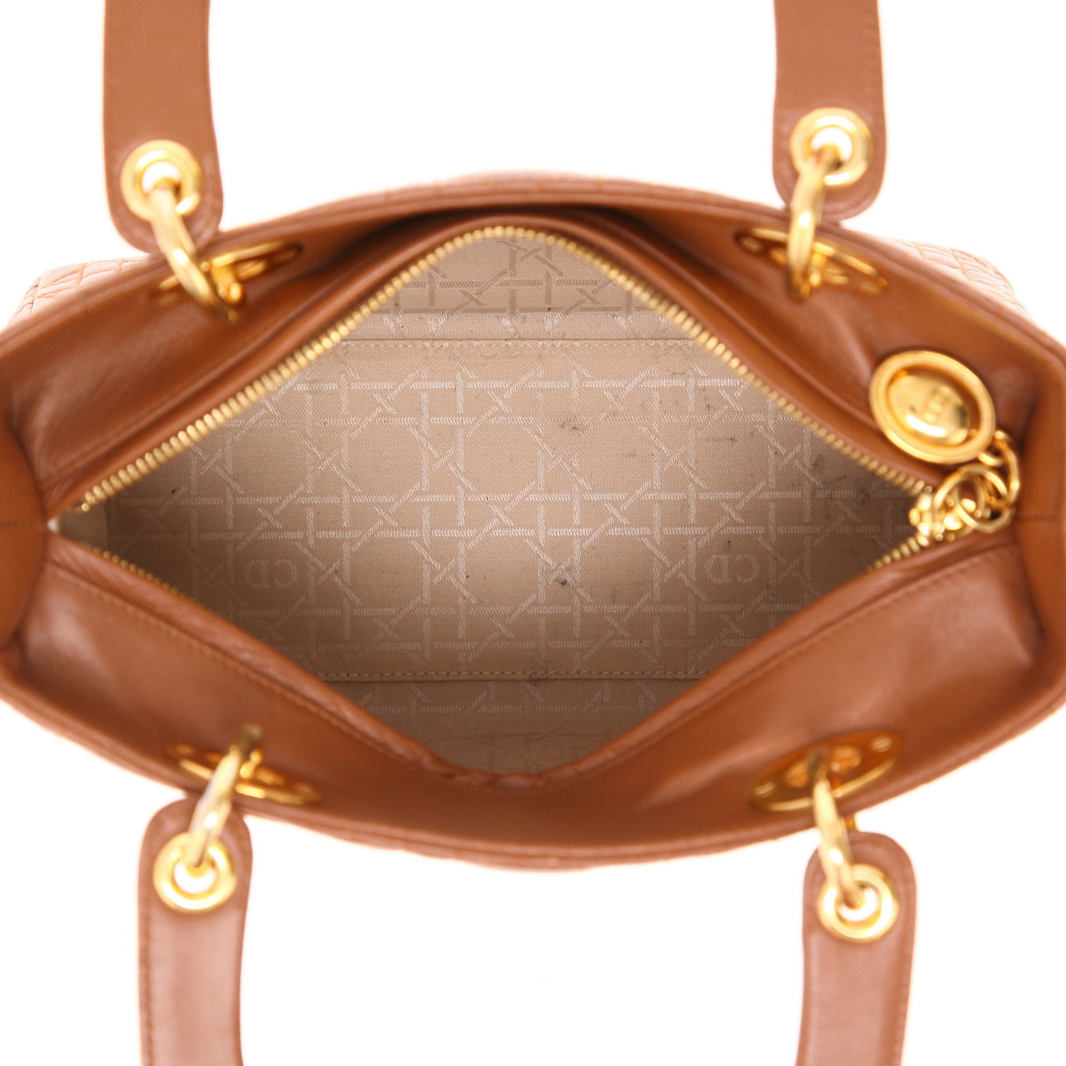Dior  Lady Dior handbag  in brown leather cannage - Detail D3