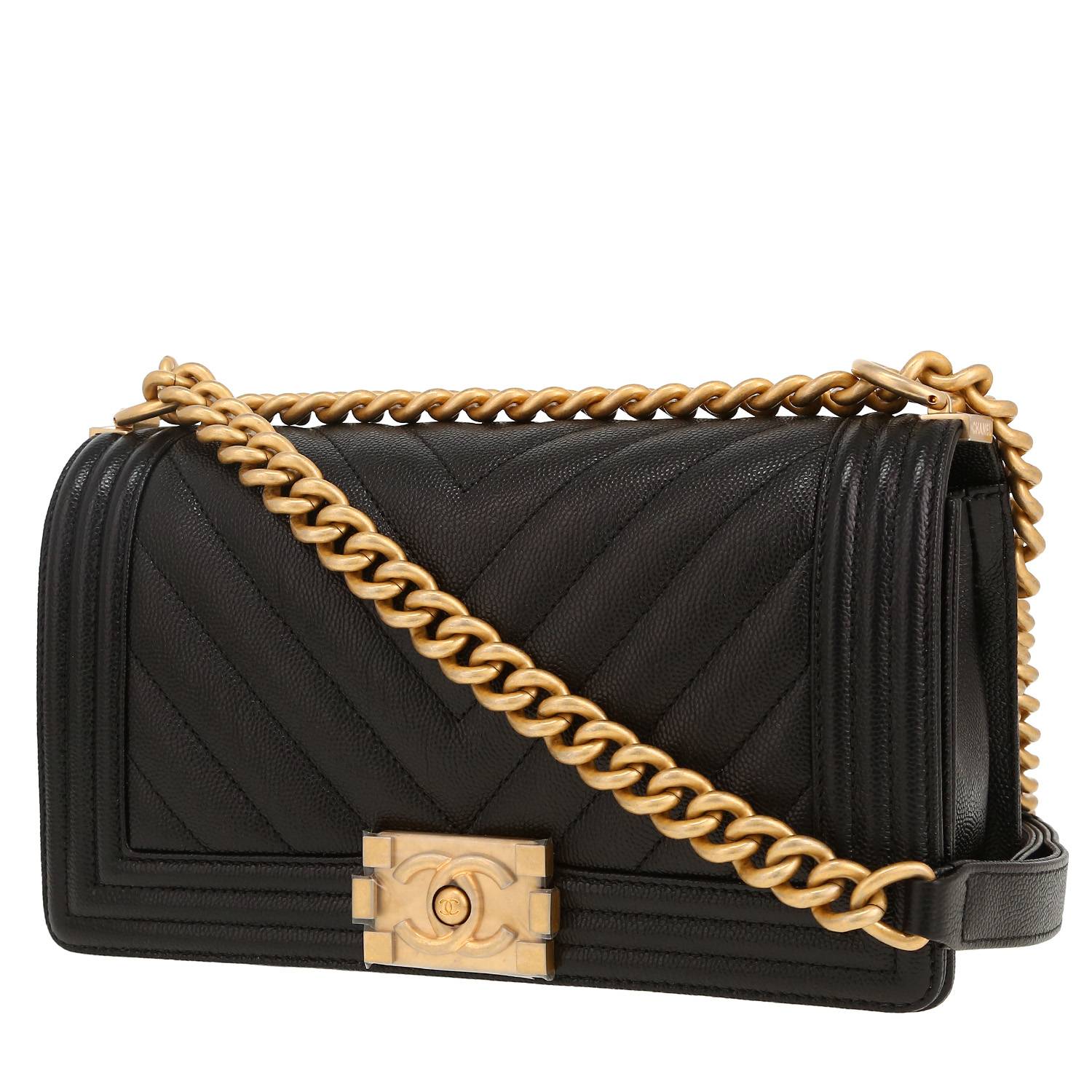 Bolso bandolera Chanel  Boy en cuero granulado acolchado negro