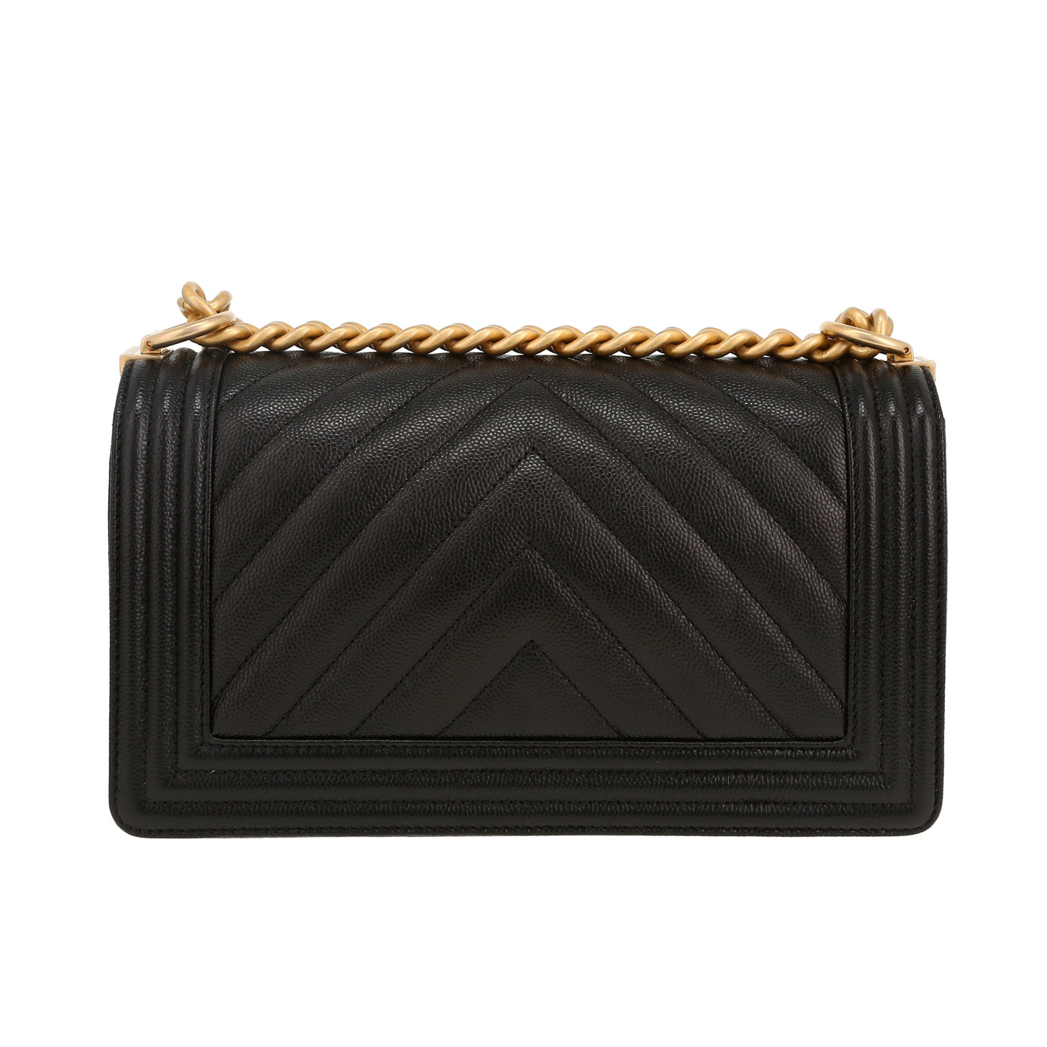 Chanel  Boy shoulder bag  in black quilted grained leather - Detail D4