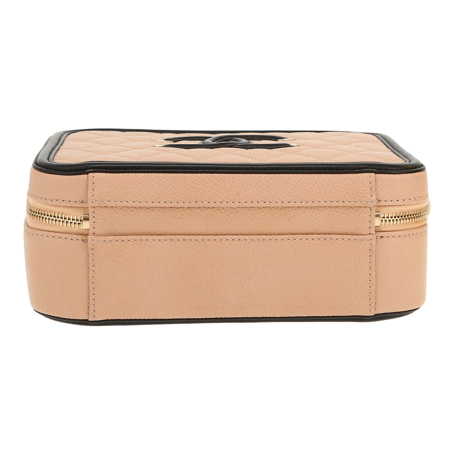 Borsa a tracolla Chanel  Filigree Vanity Case in pelle martellata e trapuntata beige e nera - Detail D1